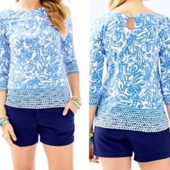 Lilly Pulitzer On A Roll Pullover Waverly Lobster Top 3/4 Sleeves S - Picture 1 of 8